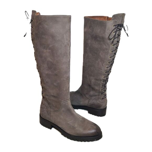 NAPOLEONI women boots Taupe Leather suede knee zipper Italy Size 39 EU / 8.5 US